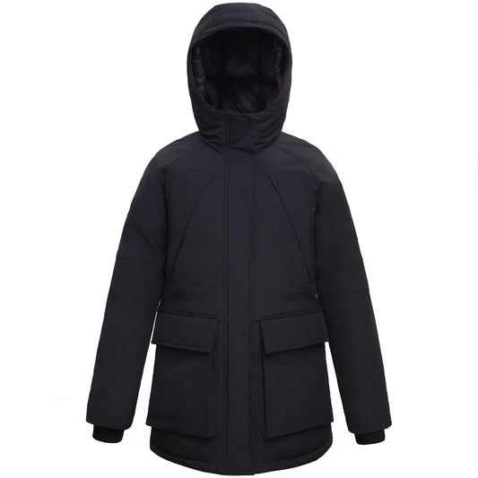 Women's Quilted Jacket Long Line Hip Length Insulated Outerwear - Black Coats & Jackets S Rokka&Rolla