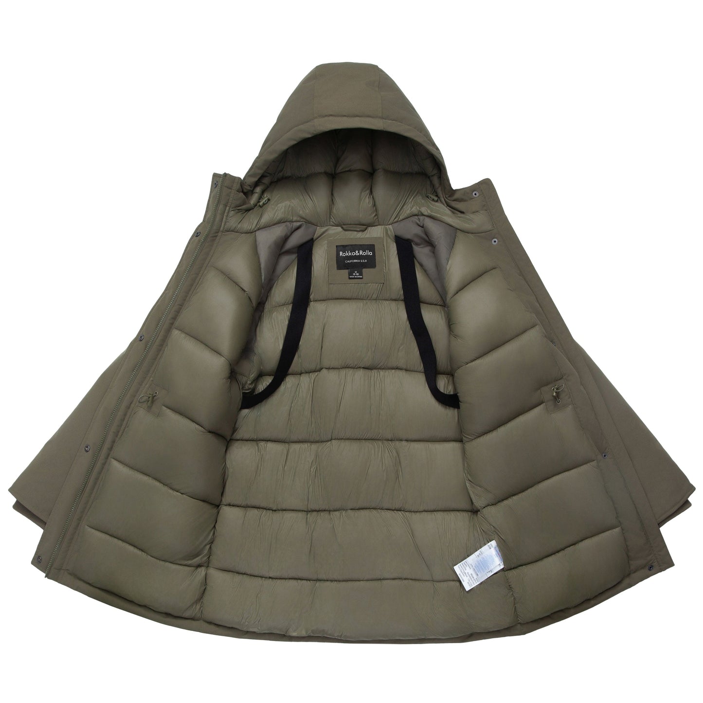 Women's Quilted Jacket Long Line Hip Length Insulated Outerwear - Olive Coats & Jackets Rokka&Rolla