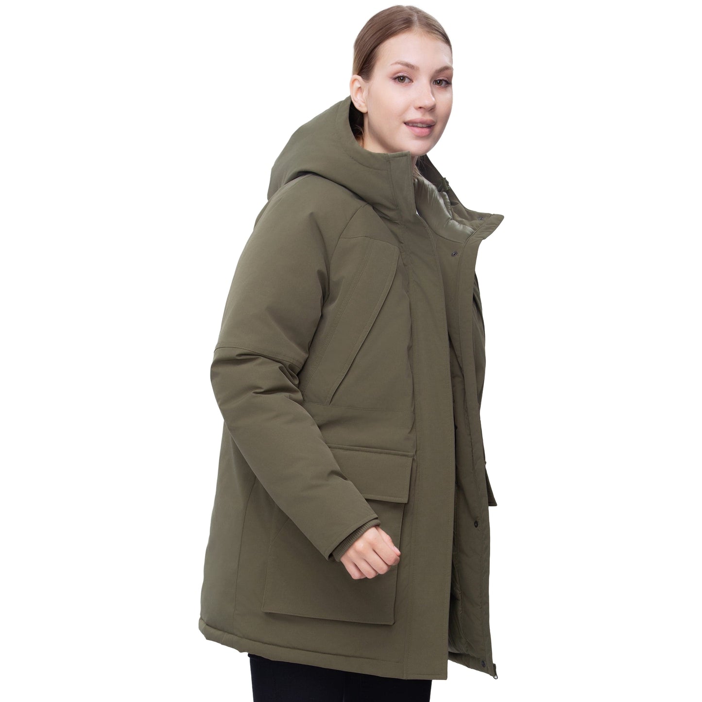 Women's Quilted Jacket Long Line Hip Length Insulated Outerwear - Olive Coats & Jackets Rokka&Rolla