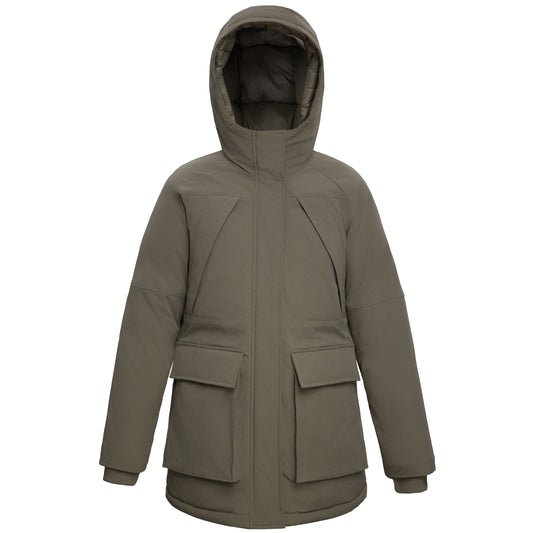 Women's Quilted Jacket Long Line Hip Length Insulated Outerwear - Olive Coats & Jackets S Rokka&Rolla