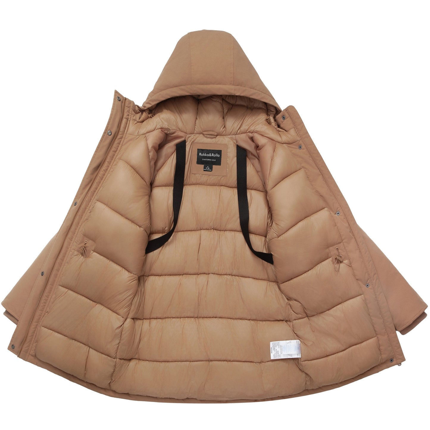 Women's Quilted Jacket Long Line Hip Length Insulated Outerwear - Sandstone Coats & Jackets Rokka&Rolla