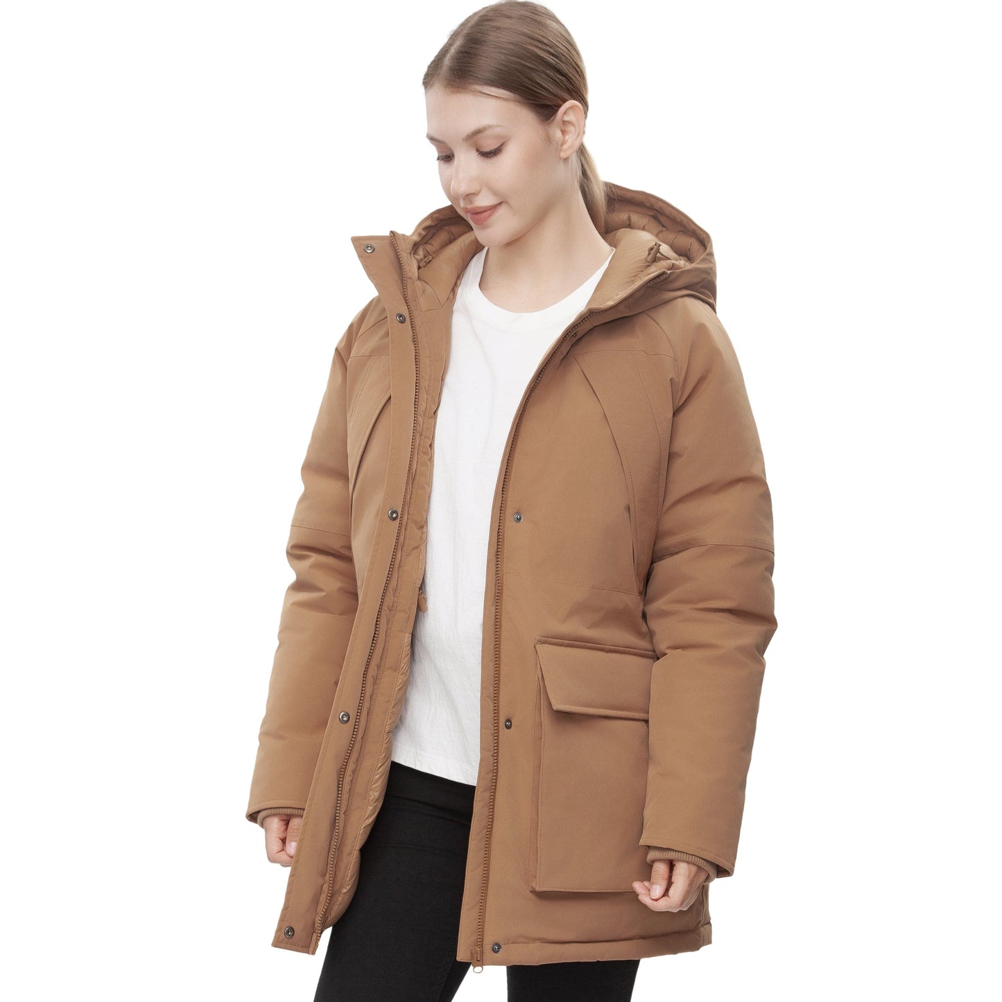 Women's Quilted Jacket Long Line Hip Length Insulated Outerwear - Sandstone Coats & Jackets Rokka&Rolla