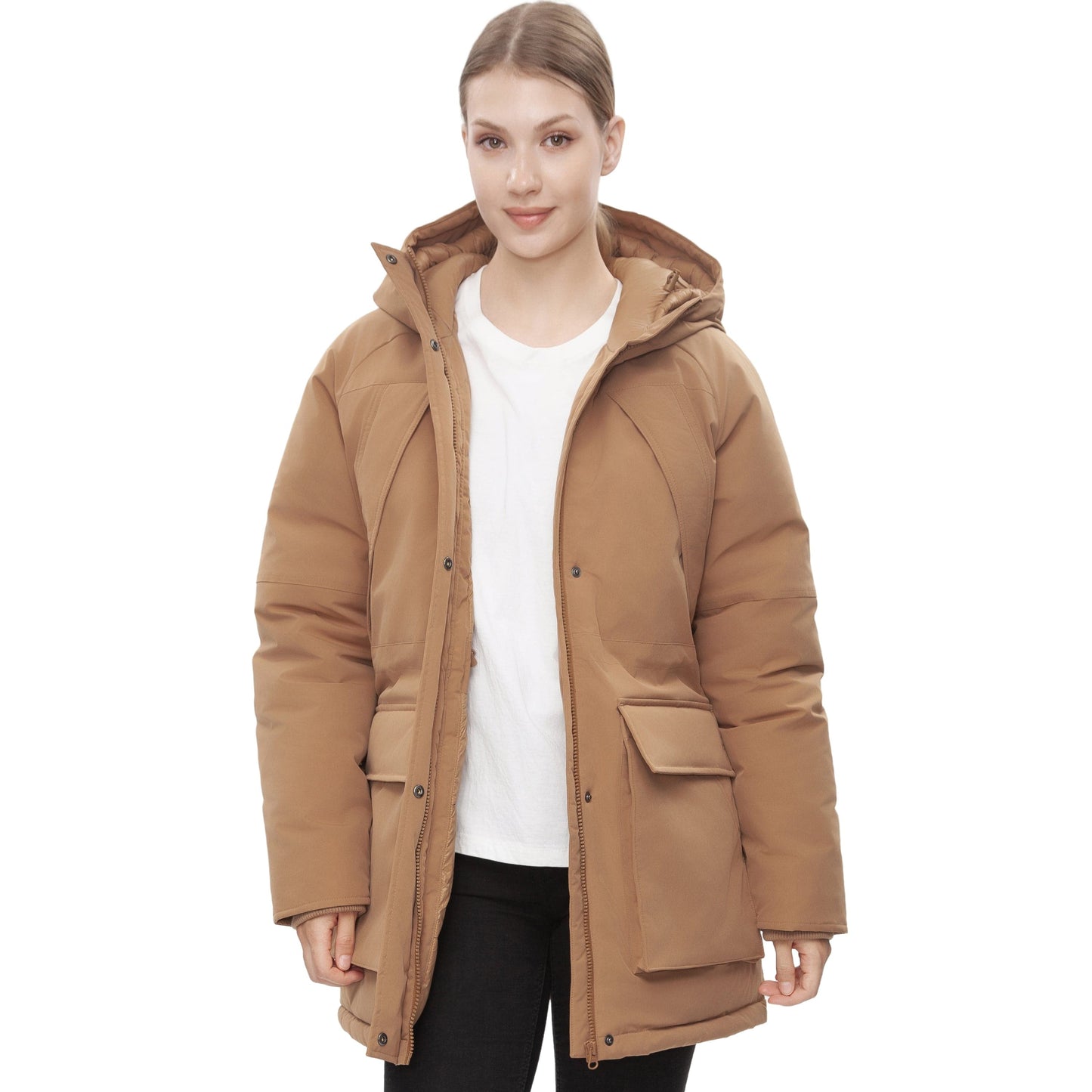 Women's Quilted Jacket Long Line Hip Length Insulated Outerwear - Sandstone Coats & Jackets Rokka&Rolla