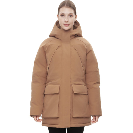 Women's Quilted Jacket Long Line Hip Length Insulated Outerwear - Sandstone Coats & Jackets Rokka&Rolla