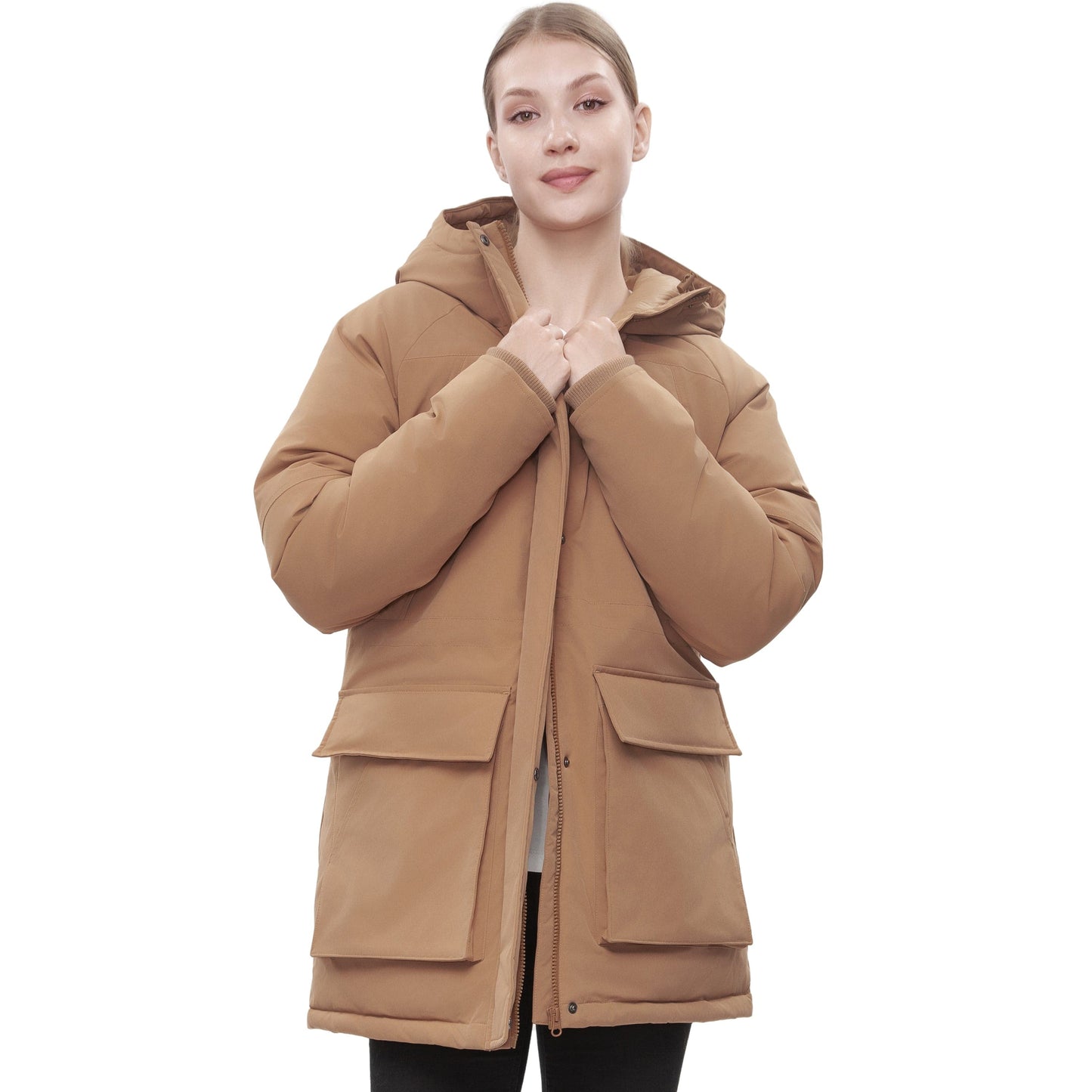 Women's Quilted Jacket Long Line Hip Length Insulated Outerwear - Sandstone Coats & Jackets Rokka&Rolla