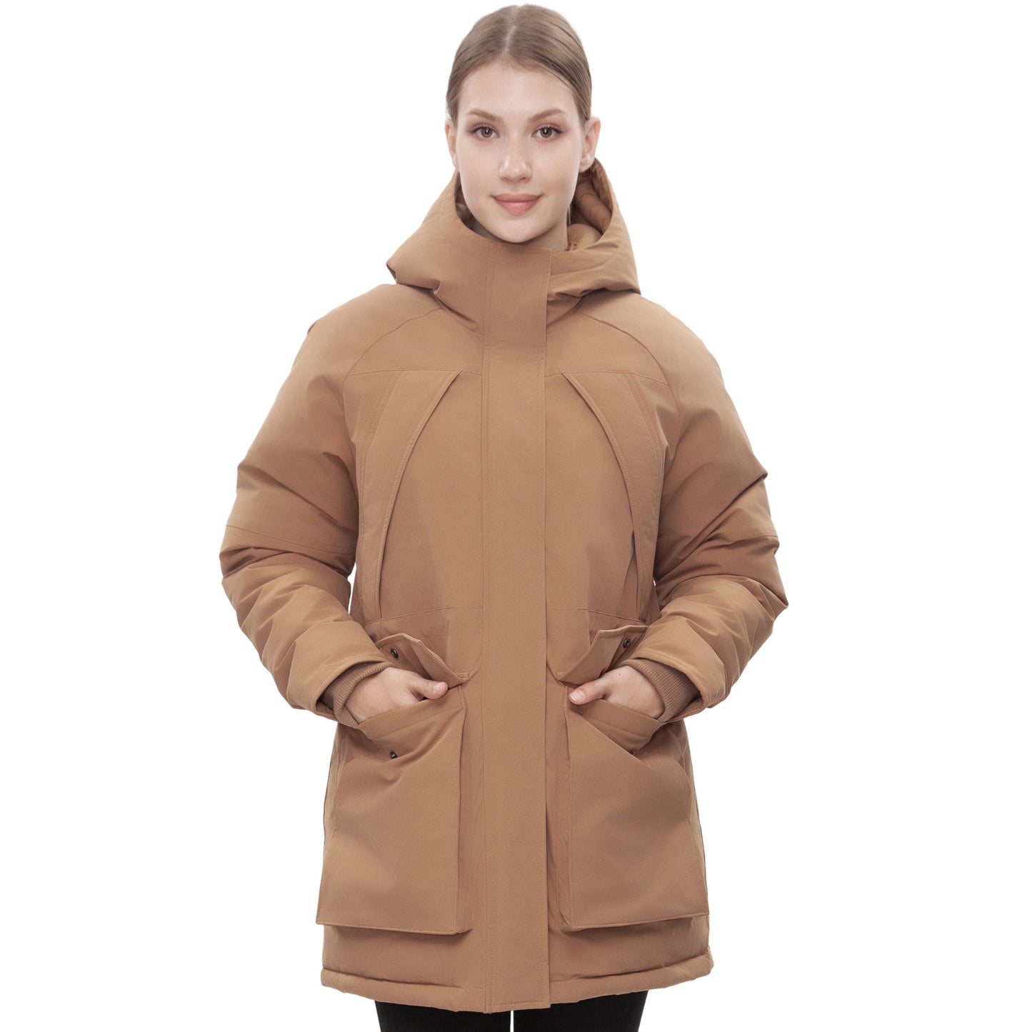 Women's Quilted Jacket Long Line Hip Length Insulated Outerwear - Sandstone Coats & Jackets Rokka&Rolla