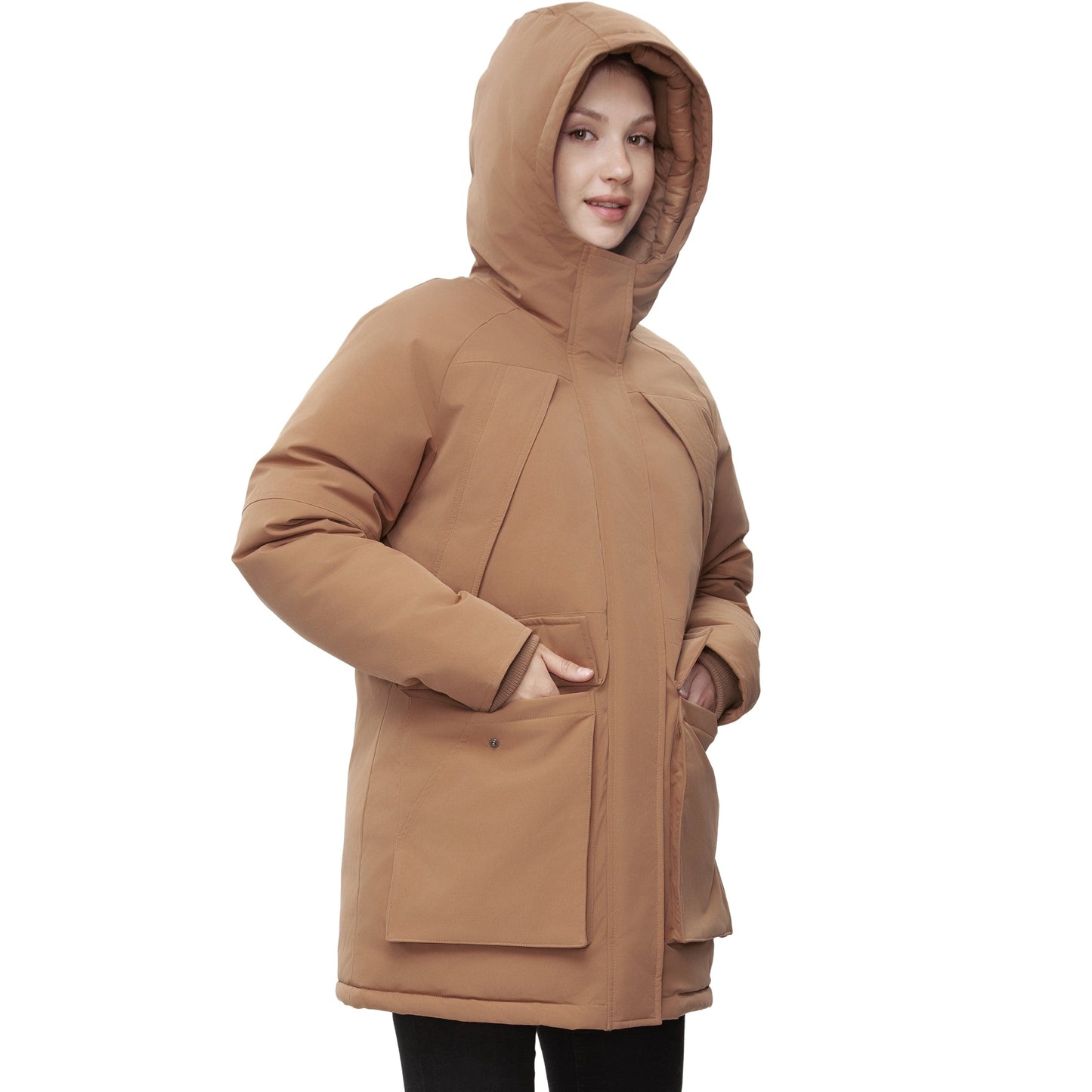 Women's Quilted Jacket Long Line Hip Length Insulated Outerwear - Sandstone Coats & Jackets Rokka&Rolla