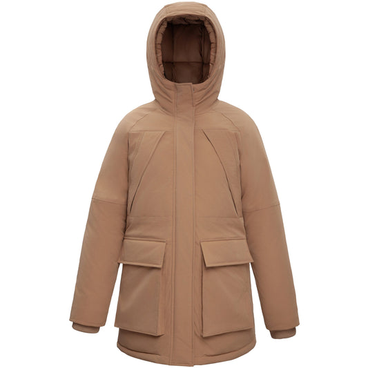 Women's Quilted Jacket Long Line Hip Length Insulated Outerwear - Sandstone Coats & Jackets S Rokka&Rolla