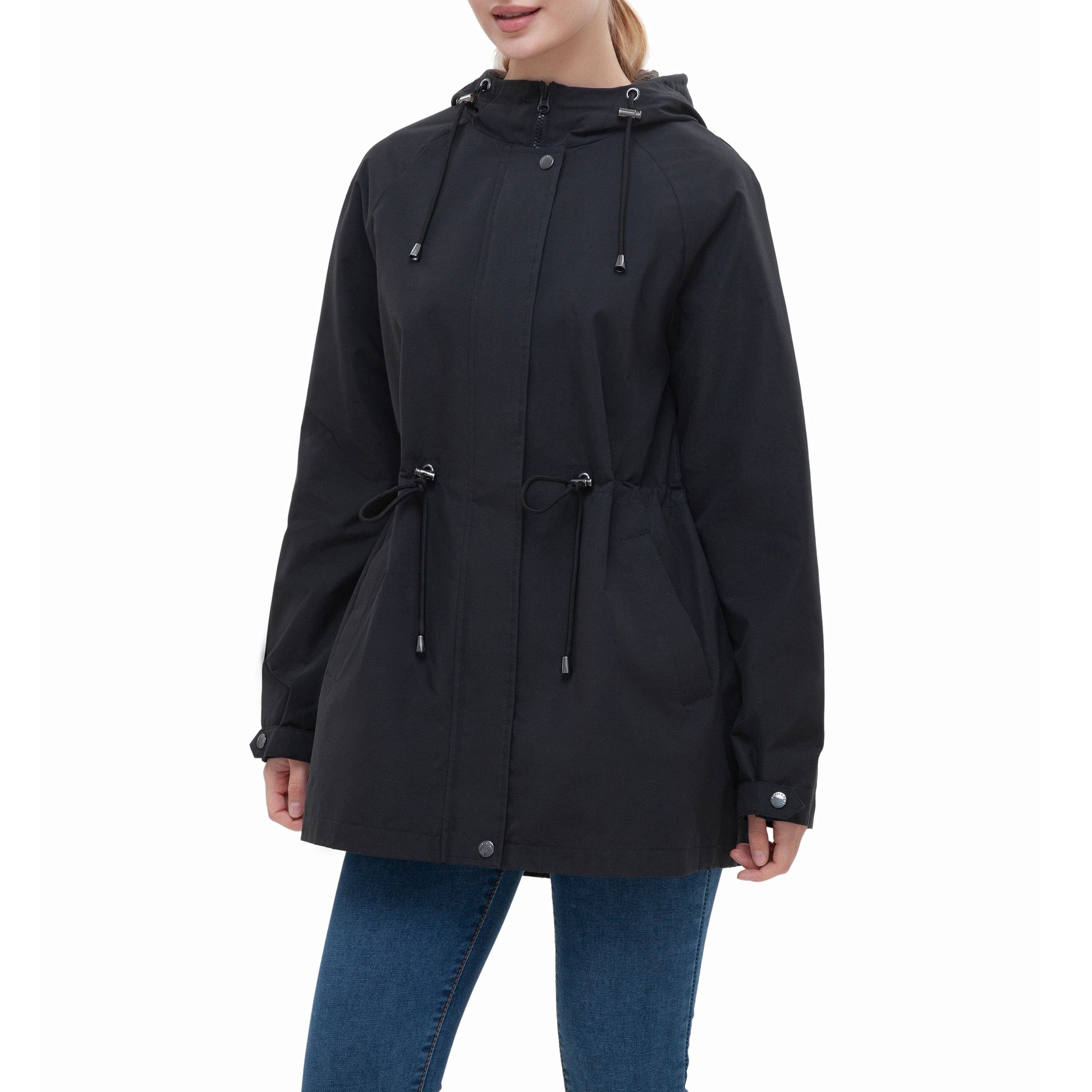 Women's Water-Resistant Anorak Hooded Rain Jacket Trench Coat Coats & Jackets S (4-6) / BLACK Rokka & Rolla