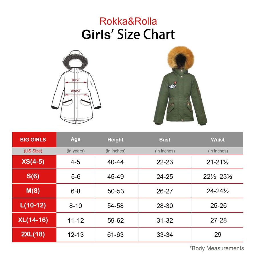 Girls' Parka Jacket with Faux Fur Hood Rokka & Rolla