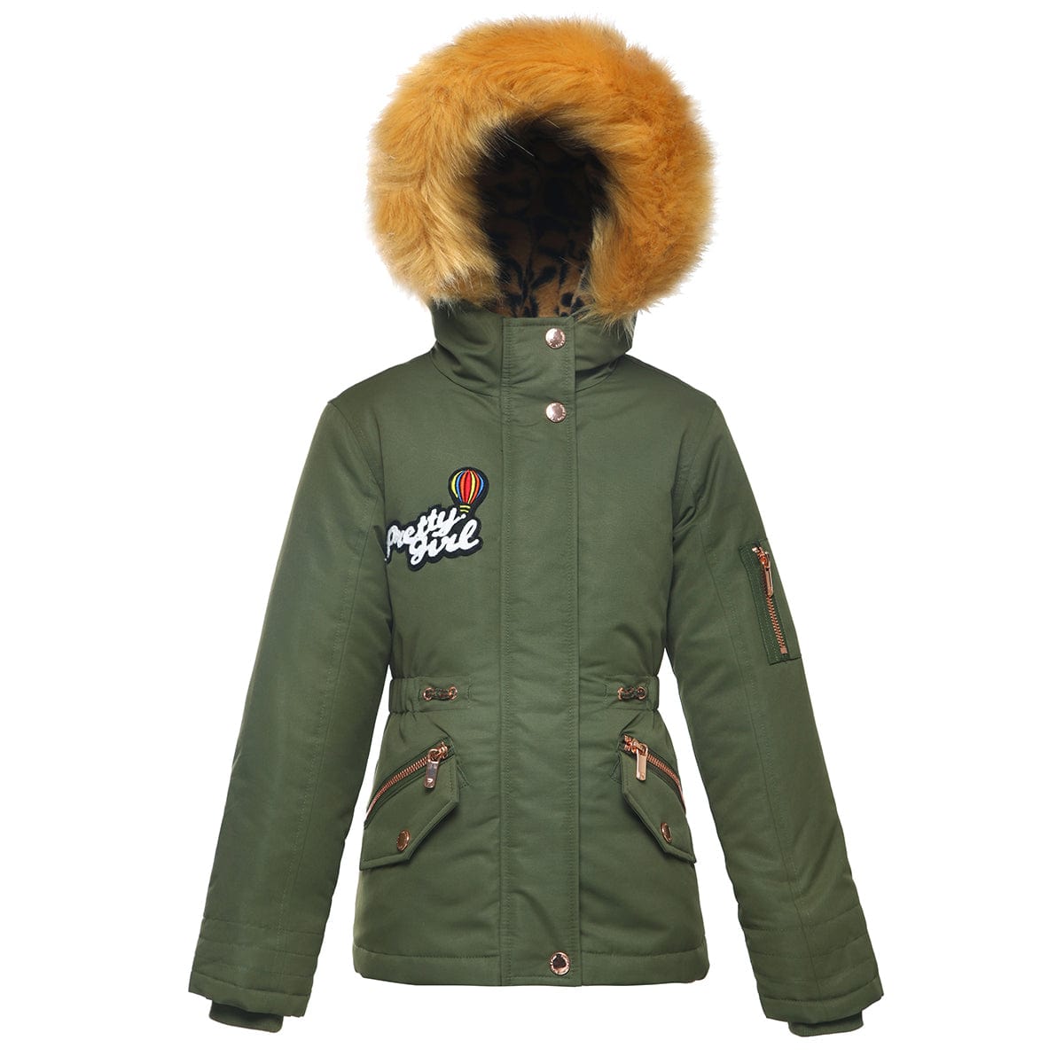 Girls' Parka Jacket with Faux Fur Hood XS (4-5) / Olive Rokka & Rolla