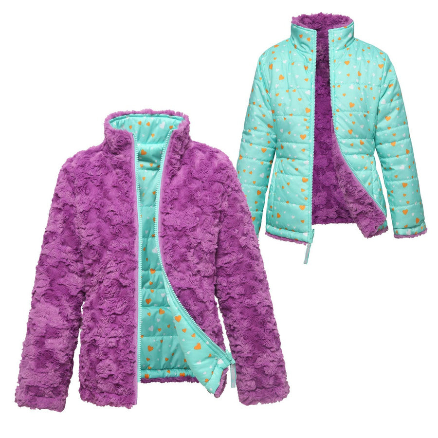 Girls' Reversible Sherpa Fleece Puffer Jacket XS (4-5) / Mulberry Rokka & Rolla