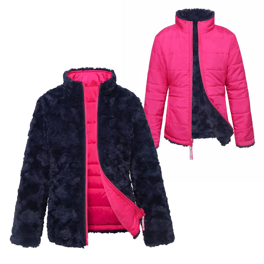 Girls' Reversible Sherpa Fleece Puffer Jacket XS (4-5) / Navy/Rose Pink Rokka & Rolla