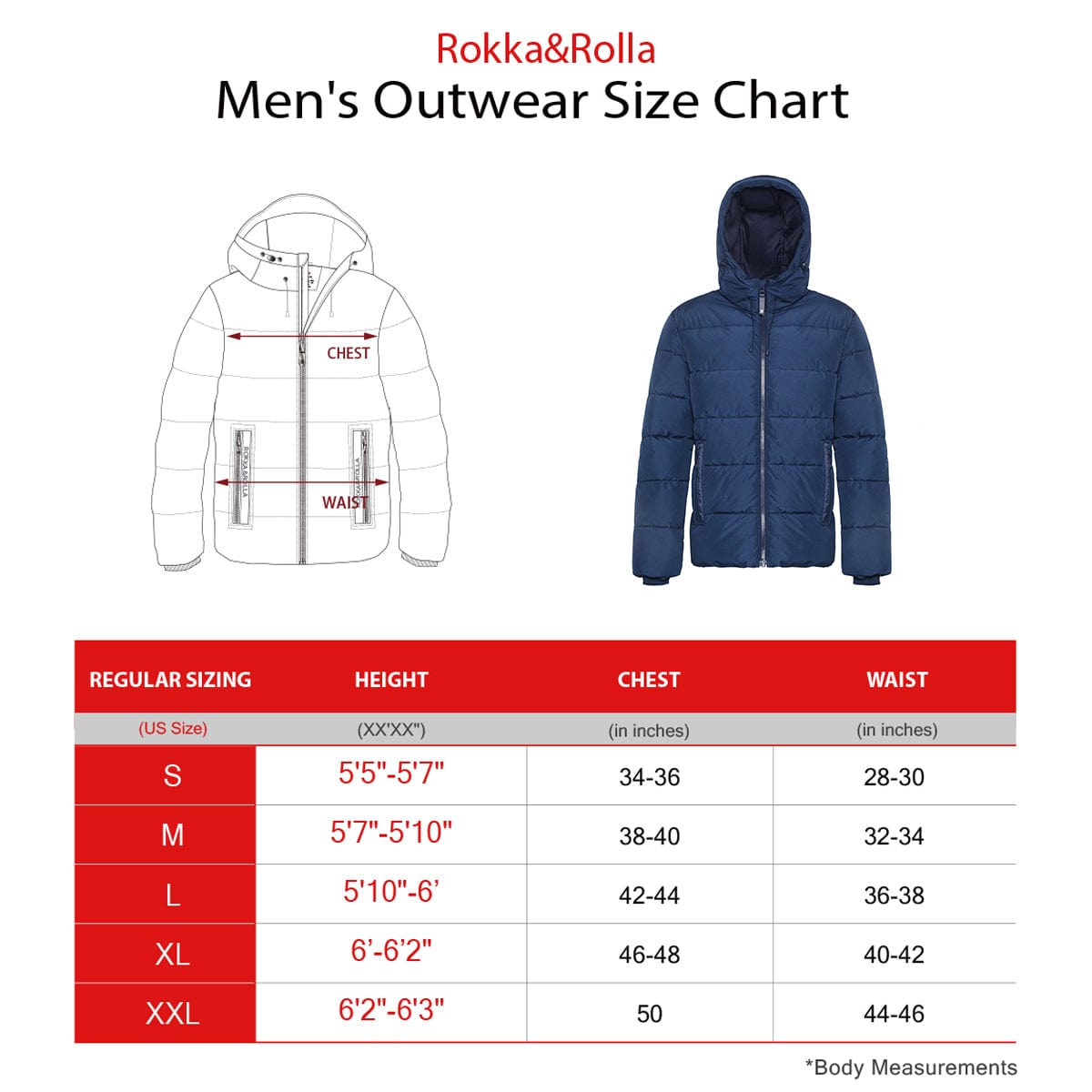 Men's Thermal Reflective Heavy Puffer Jacket Rokka & Rolla