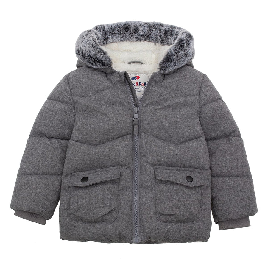 Toddler Boys' Sherpa Lined Mini Fur Trim Hooded Puffer Jacket Baby & Toddler Outerwear Rokka & Rolla