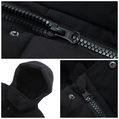 Men's Puffer Jacket Water-Resistant Fleece-Lined Winter Coat - Black