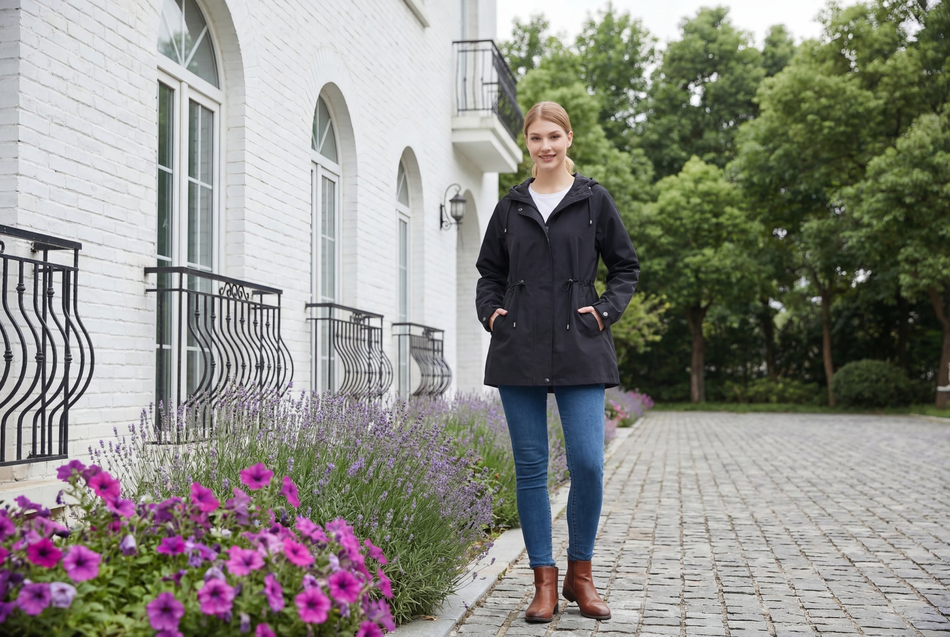 Women's Water-Resistant Anorak Hooded Rain Jacket Trench Coat - Rokka&Rolla