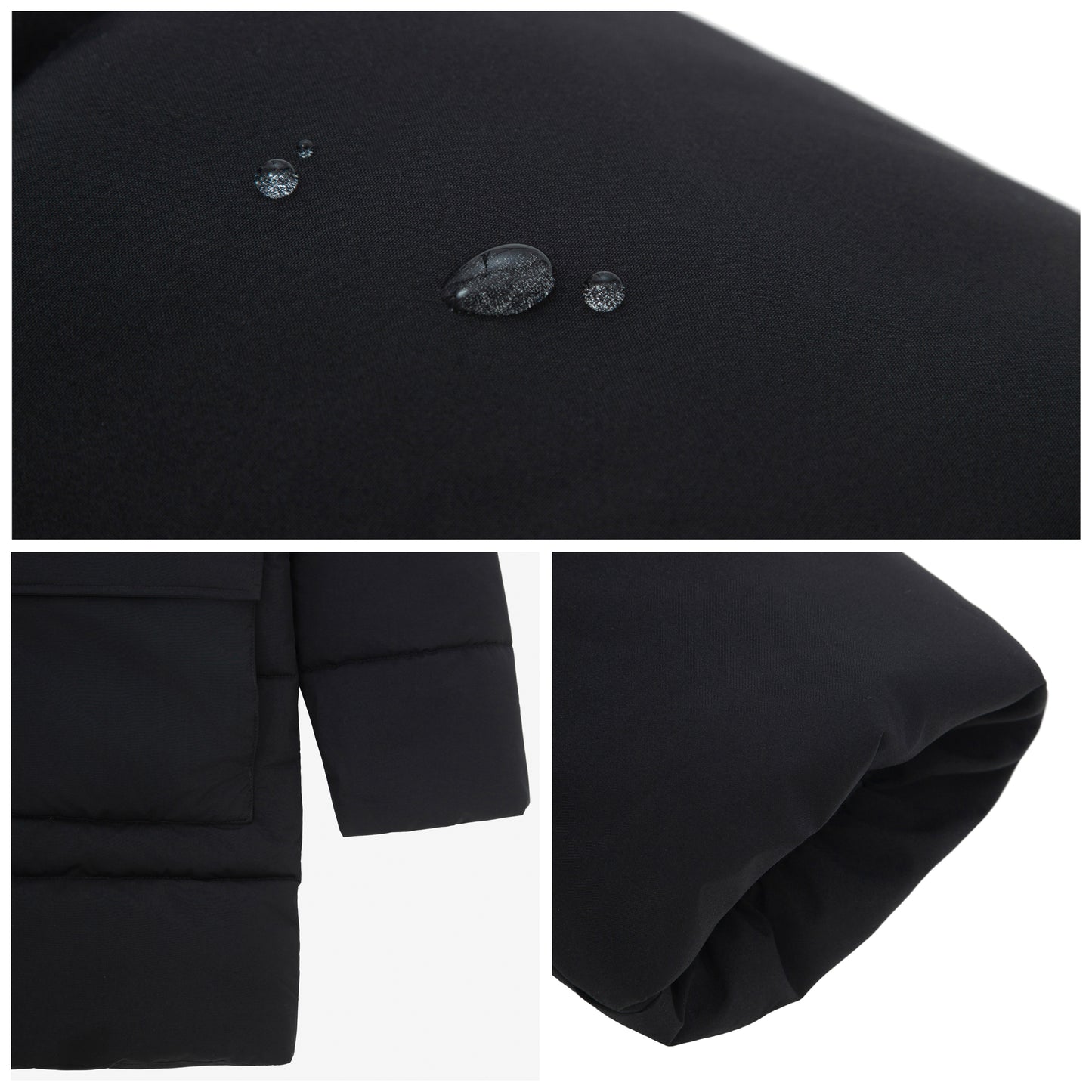 Men's Puffer Jacket Water-Resistant Fleece-Lined Winter Coat - Black