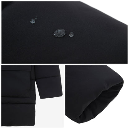 Men's Puffer Jacket Water-Resistant Fleece-Lined Winter Coat - Black