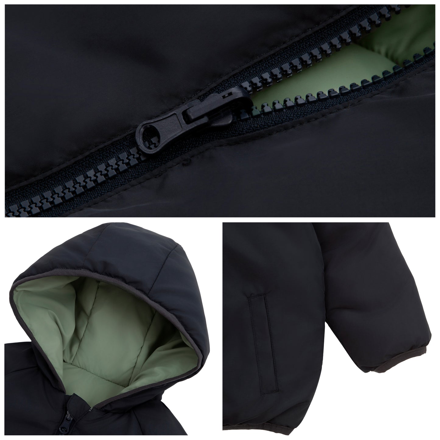 Toddler Boys' Reversible Lightweight Hooded Puffer Jacket - Green/Black