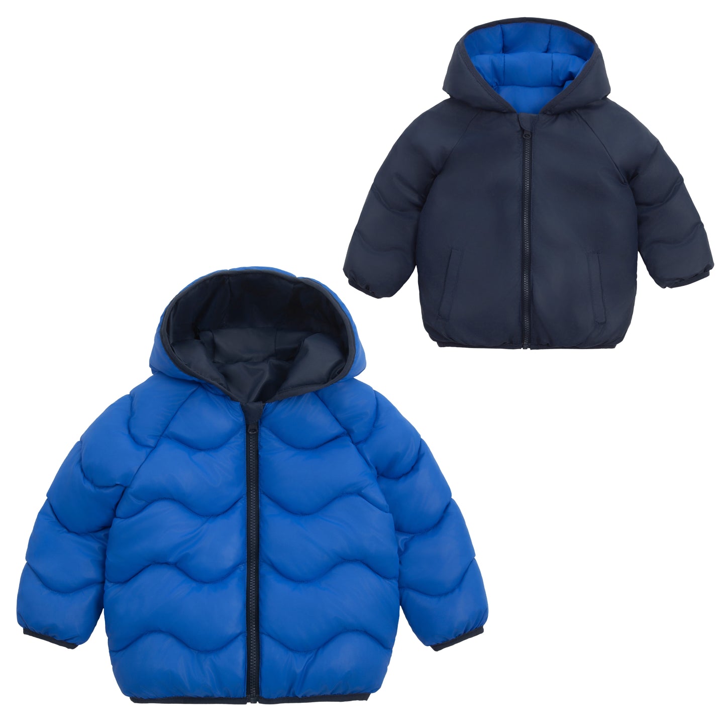 Toddler Boys' Reversible Lightweight Hooded Puffer Jacket - Blue/Navy