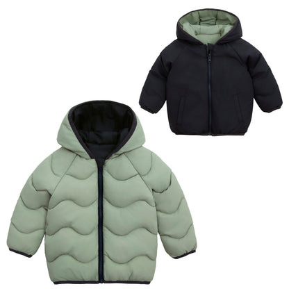 Toddler Boys' Reversible Lightweight Hooded Puffer Jacket - Green/Black