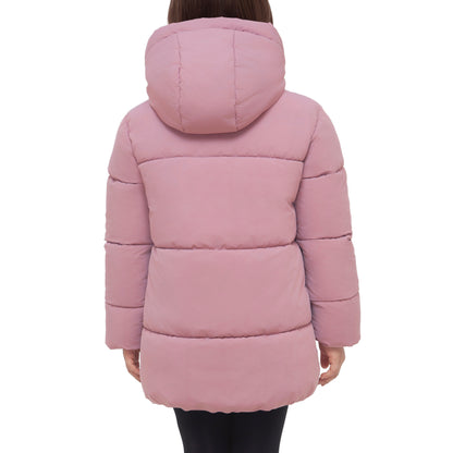 Rokka&Rolla Girls' Long Puffer Jacket with Soft Mini Fur Lined Hood - Pink
