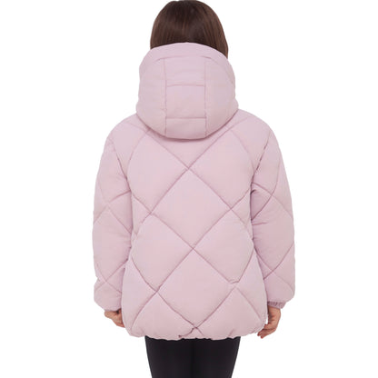 Girls Diamond Quilted Hooded Puffer Jacket - Pink