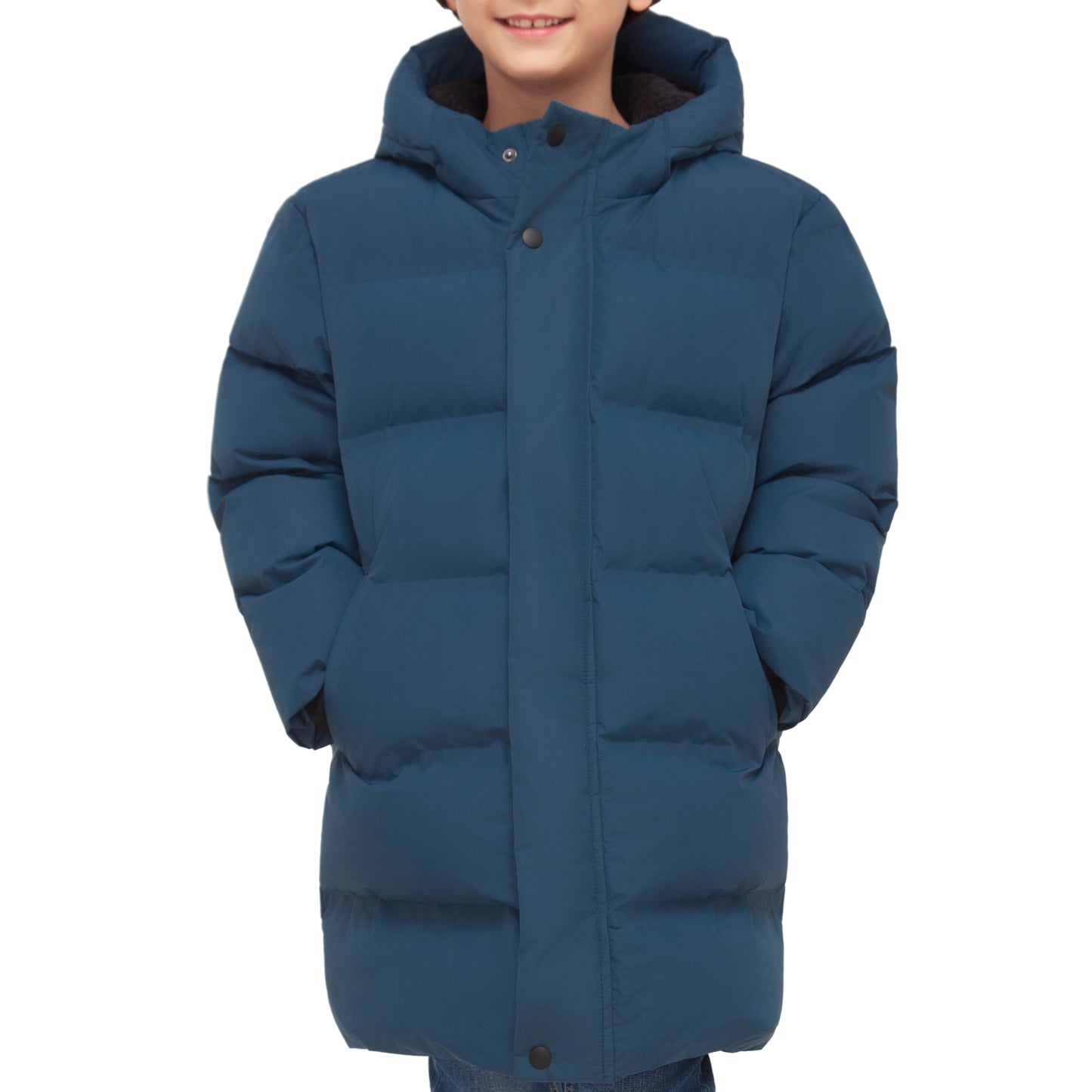 Rokka&Rolla Boys Long Seamless Puffer Jacket Fleece Lining Winter Coat - Grey