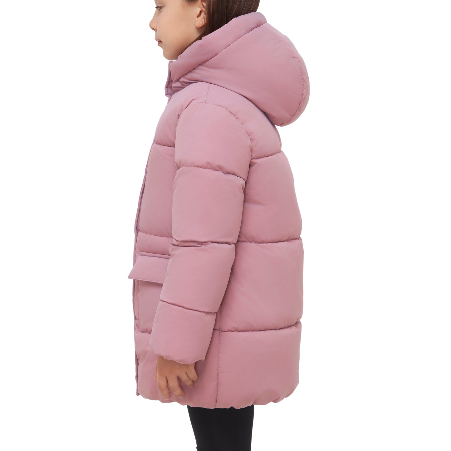 Rokka&Rolla Girls' Long Puffer Jacket with Soft Mini Fur Lined Hood - Pink