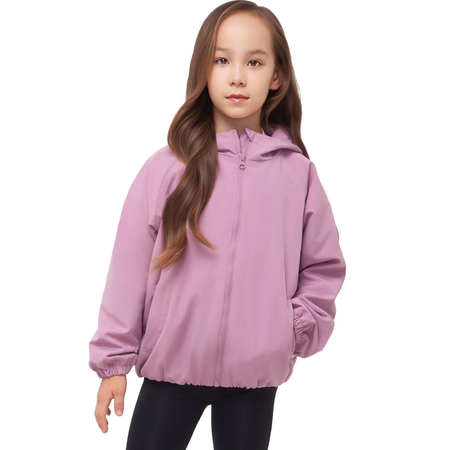 Girls Fleece Lining Jacket with Bubble Hem Snap Pockets Coat - Pink