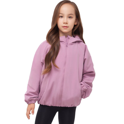 Girls Fleece Lining Jacket with Bubble Hem Snap Pockets Coat - Pink
