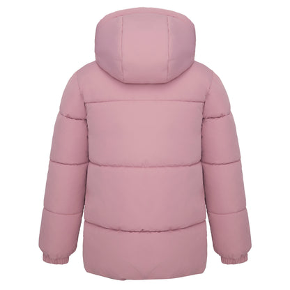 Rokka&Rolla Girls' Long Puffer Jacket with Soft Mini Fur Lined Hood - Pink