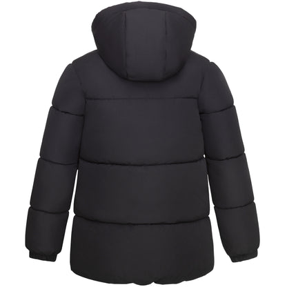 Rokka&Rolla Girls' Long Puffer Jacket with Soft Mini Fur Lined Hood - Black