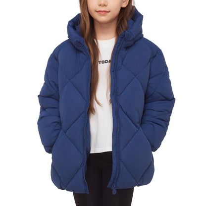Girls Diamond Quilted Hooded Puffer Jacket - Navy