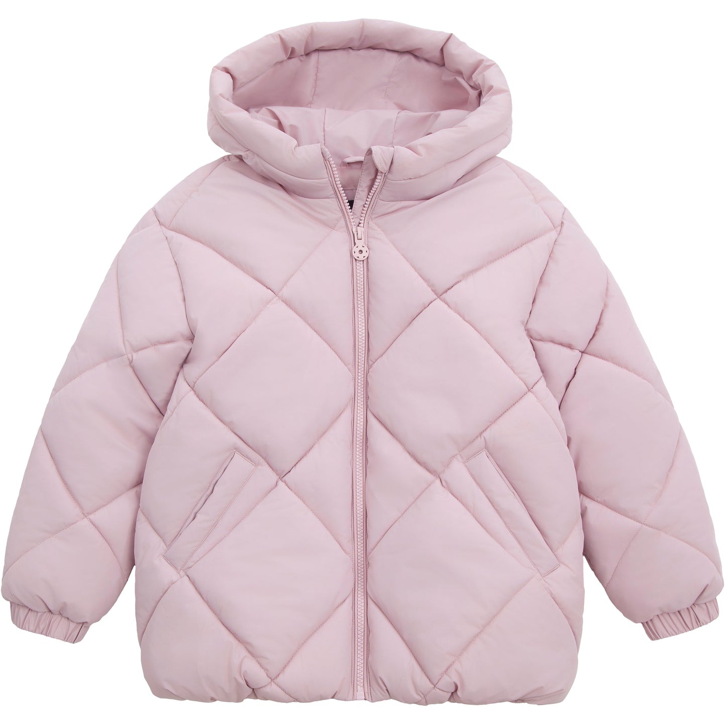 Girls Diamond Quilted Hooded Puffer Jacket - Pink