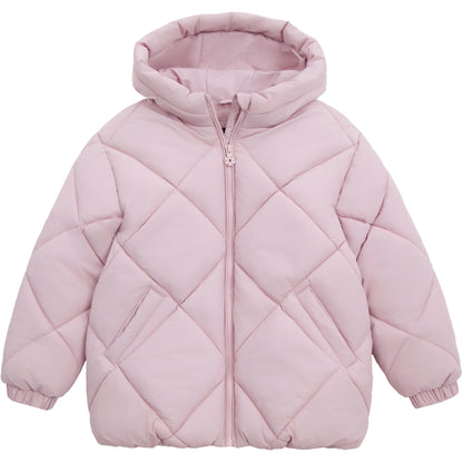 Girls Diamond Quilted Hooded Puffer Jacket - Pink