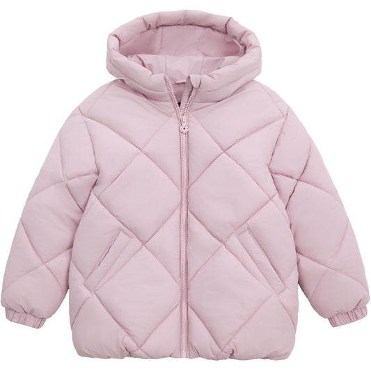 Girls Diamond Quilted Hooded Puffer Jacket - Pink