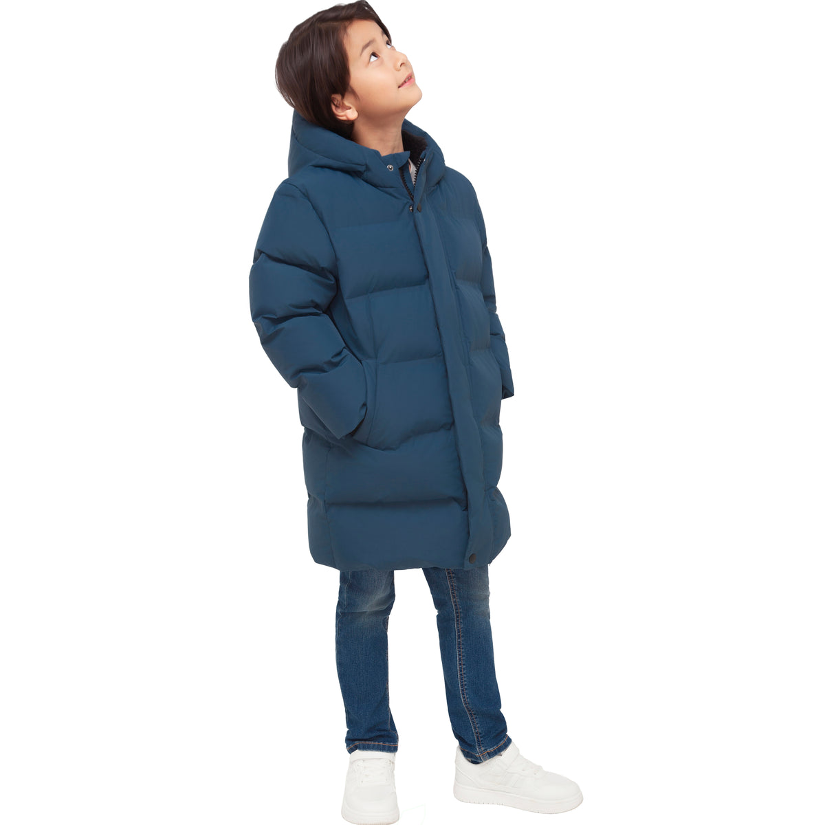 Rokka&Rolla Boys Long Seamless Puffer Jacket Fleece Lining Winter Coat - Grey
