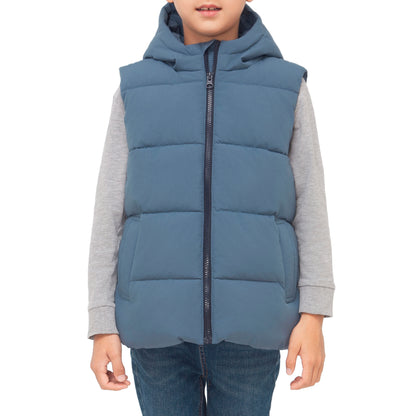 Boys Hooded Puffer Vest Lightweight Warm All Season Bodywarmer - Slate Blue
