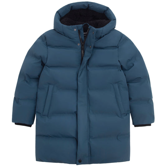 Rokka&Rolla Boys Long Seamless Puffer Jacket Fleece Lining Winter Coat - Grey