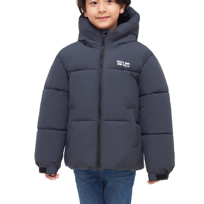 Boys Boxy Puffer Jacket With Water-Resistant Fleece Lining - Grey