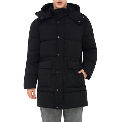 Men's Puffer Jacket Water-Resistant Fleece-Lined Winter Coat - Black
