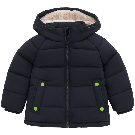 Boys Toddler Borg Fleece Lined Hooded Puffer Jacket Coat 2T-5T - Navy