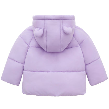 Rokka&Rolla Baby Girls Puffer Jacket Fleece Lined Bear Ears Puffer Jacket - Lilac