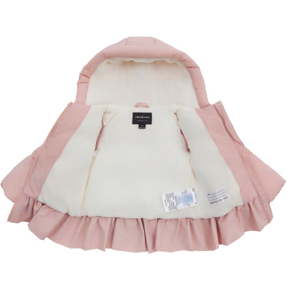 Toddler Girls Ruffle Hem Hooded Fleece Lined Puffer Jacket - Pink