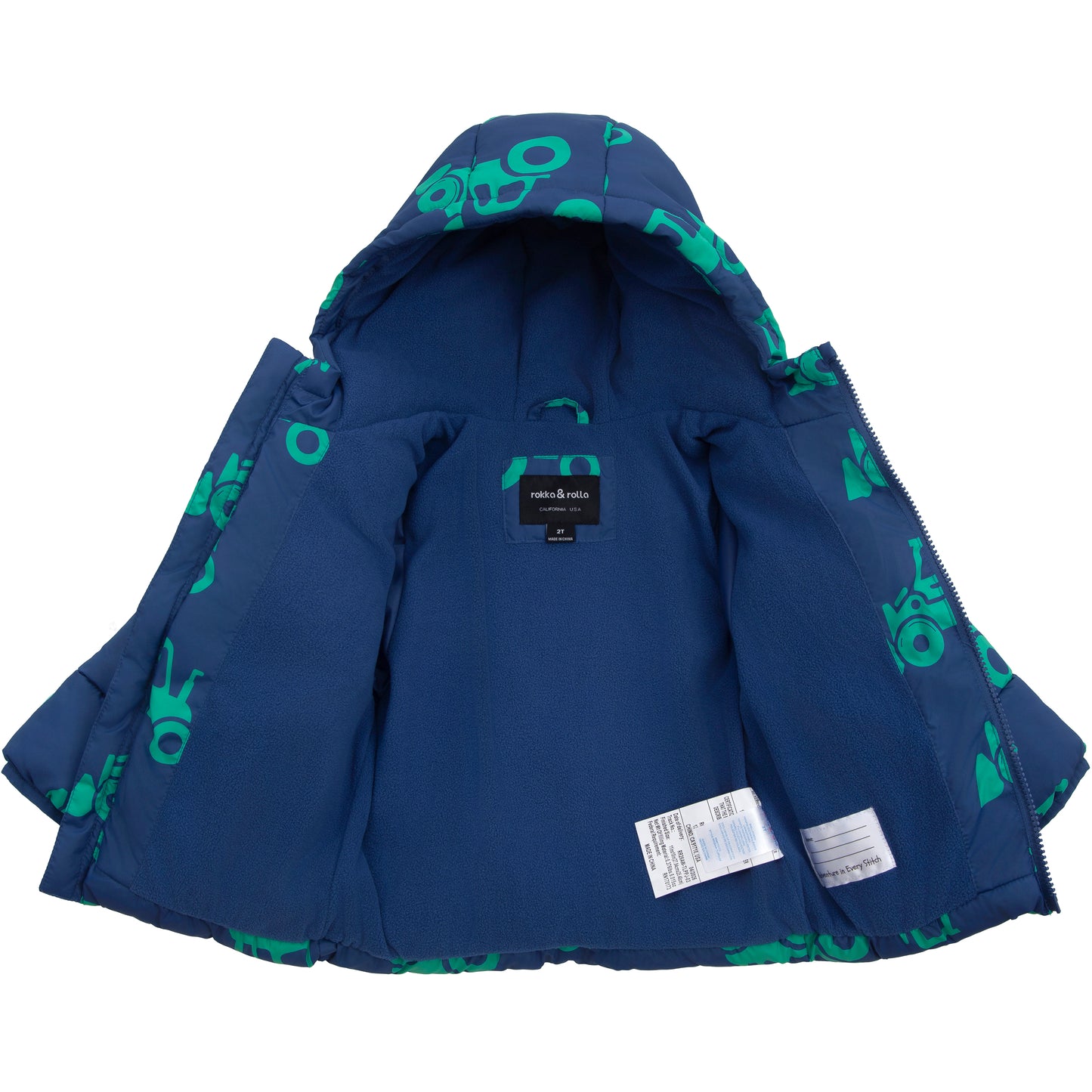 Boys Toddler Puffer Jacket Fleece Lined Hooded Winter Coat - Green Car