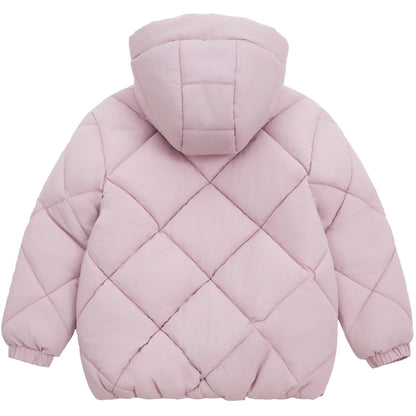 Girls Diamond Quilted Hooded Puffer Jacket - Pink