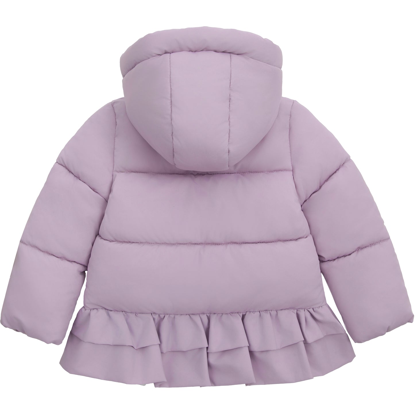 Toddler Girls Ruffle Hem Hooded Fleece Lined Puffer Jacket - Purple