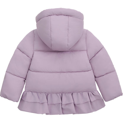 Toddler Girls Ruffle Hem Hooded Fleece Lined Puffer Jacket - Purple